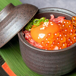 Grilled Wagyu beef yukhoe with salmon roe