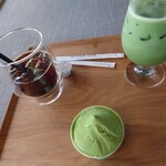 お茶村 - アイスコーヒーと抹茶オーレと抹茶のジェラート