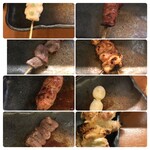 義常 - コースの焼き鳥。右下の手羽先は別に注文しました