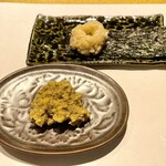 鮓 きずな - 余市 あん肝奈良漬、伊勢湾 浅草海苔