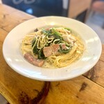 [May Monthly Pasta Lunch] Bacon, mushroom and spinach cream pasta