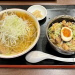 Raxamen maeda - 炙りチャーシュー丼セット　ネギ　煮玉子トッピング　　　　　　　　スープ煮干し濃いめ