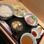 酒肴 亀八 - 本日の「野菜てんぷらと刺身定食」