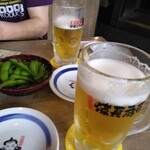 やきとりの扇屋 - お通し枝豆＆生ビール