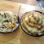 黑岩古早味黑砂糖剉冰 - マンゴー黒糖かき氷（左）＆ 黒糖かき氷（トッピング４種）