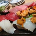 鮨 酒 肴 杉玉 阪急塚口 - マグロ玉、溶けるえんがん、ウニイカ大葉、ウニバター