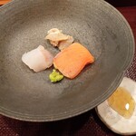 日本料理うすだ - ベッコウソイ（梅酢）、？、マスノスケ燻製