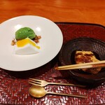 御料理 古川 - 甘味（抹茶アイス、ヨーグルトプリン、出来立てわらび餅）