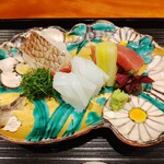 御料理 古川 - お造り（鯛、アオリイカ、マグロ）