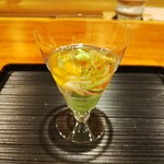 御料理 古川 - 先付（まめ豆腐、雲丹、アスパラガスの和え物）