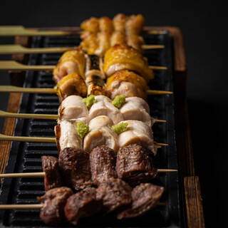 Yakitori (grilled chicken skewers) made with Hinai chicken from the Akita Plateau