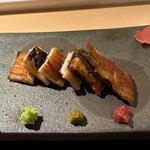 Unagi Tokitou - 白焼き
                        スダチ、わさび、柚子胡椒、梅肉、ワイン塩
                        生ハム