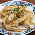 Young sweetfish tempura with dried Tempura roe and salt