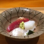 日本料理 幸庵 - 真子鰈、スミイカ、初鰹の刺身盛合せ