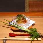 日本料理 幸庵 - 生雲丹と平貝炙りの加減酢ジュレ掛け