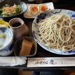 農家食堂 神明そば 慶 - 二八もりそば大盛＋半熟煮卵天＋大根おろし（計1350円）