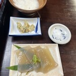 観光旅館　三頭山荘 - 蒟蒻刺　わさび漬け　山芋