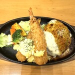 Reddorain Chuubou - 海老フライ＆チーズデミハンバーグ定食@1500