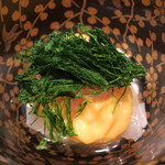 昆布〆の長芋　甘海老　黄身酢　四万十の海苔