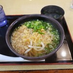 手打ちうどん ちよ志 - 麺量中の温かい340円、ネギと天かす、出汁は好みで。