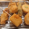 屋台居酒屋 大阪 満マル - てっちゃん、あかせん、餅、ささみ大葉、山芋わさび×2など