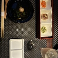 星空の中へ - 比内地鶏のつみれと九条葱のお椀　前菜3種盛り合わせ