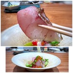 Refugeforestiere 五島 - ＊切り身が大きく厚いので、より旨味を感じます。ビーツなど色々組み合わせたソースも美味しい。