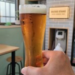 DUCKS STAND - ブルックリンラガー(生ビール、ブルックリン・ブルワリー、米国、製造:キリンビール)(税込600円)
            琥珀色で華やかな香りと爽やかな苦味、ほのかな甘み、カラメルの後味も顔を出すクラフトビールらしい味わい