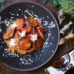 Eggplant and mozzarella tomato pasta