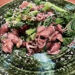 料理・ワイン イバラキ - “ホタルイカとケールのソテー”。ケールのほろ苦さが絶妙のマッチング。新しい美味しさ感じました。