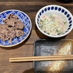 Sumibi Kushiyaki Kuukai - 先ずはの突き出しのポテサラ＆牛肉✨✨✨