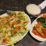 Kan gane - ハウスサラダ、キムチ盛り、ライス