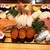 海藤花 - 料理写真:松（3人前）　左上から鉄火巻、玉子巻、帆立、海老、鯛、サーモン、赤身、いくら、小肌