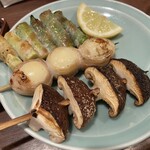 Torigin - アスパラベーコン巻、う玉ベーコン巻、椎茸焼