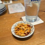 さんだーす - お通しのピリ辛ピーナッツが美味