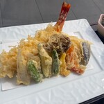 Two large fried shrimp and summer vegetable Tempura set meal