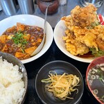 熱血食堂 すわ - からあげ(油淋鶏)＆麻婆豆腐定食　¥1,000