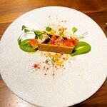 イル ネッビオ - 下関産真ダコのマリネと瀬戸内タラッコオレンジ ブロッコリーとバジルのソース　です(o^^o)