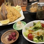 魚 枡 - アジフライ定食¥1,100+サラダ¥100