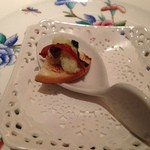 アンティカ オステリア デル ポンテ - 最初のお楽しみ　ブルスケッタ　干鱈とオリーブとトマトの皮