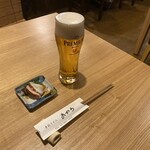 Teuchi Udon Akau - お通し、生ビール