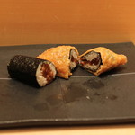 三谷 - 干瓢いなり寿司、　Puligny-Montrachet 2011 Grand Vin de Bourgogne Marc Morey で　(2014/02)