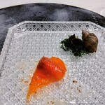フレンチレストラン 蔦の葉 - つぶ貝としそ、サーモンとトマト