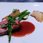 フレンチレストラン 蔦の葉 - 仔羊のロースト たけのこ アスパラガス ズッキーニ 新玉葱