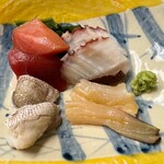 鮨　おさ内 - 本鮪の漬け（とろ•赤身）、岩手産の地蛸、春子鯛酢締め、ミル貝