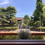 cafe Blue in Green KOUSHIENGUCHI - カウンター席から見える松山大学温山記念会館