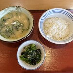 宮崎大島食堂 - 冷や汁300円  菜の花のからし和え120円 ご飯小120円