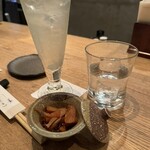 横浜鳥ぎん - お通し、焼酎、サワー