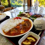 松風 - カレーはシャバシャバ系、
                                トマトが効いていて鹿肉スライスもよく合う
                                カレー自体がかなり旨い