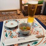 Tosa Sushi To Tempura Oranku Ya - お通し＋ビール